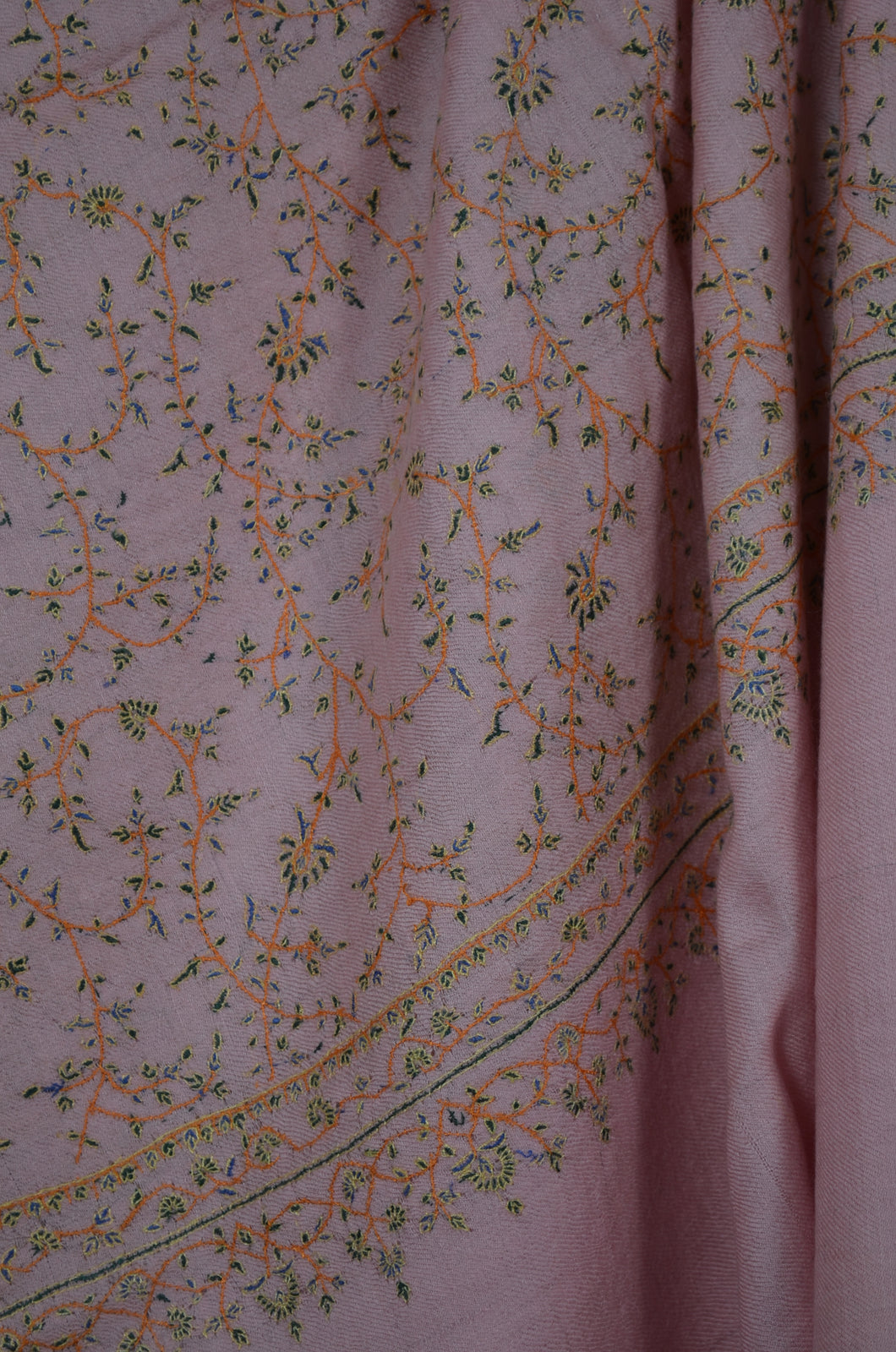 Pink Jali Embroidery Cashmere Pashmina Scarf