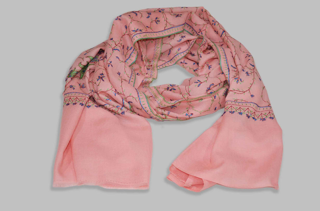 Baby Pink Merino Sozni Jali Hand Embroidery Scarf