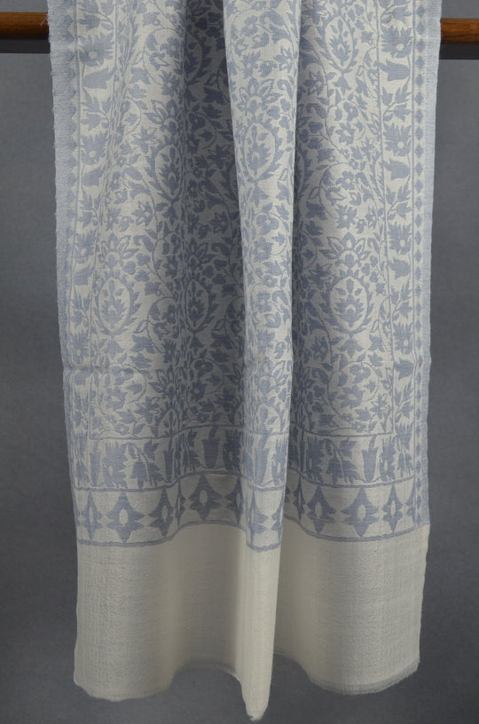 Ivory Base Grey patterned Kani style merino scarf