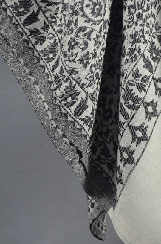 White Base Black patterned Kani style merino scarf