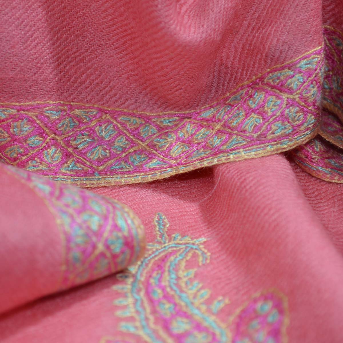 Pink Border Embroidery Cashmere Pashmina Scarf