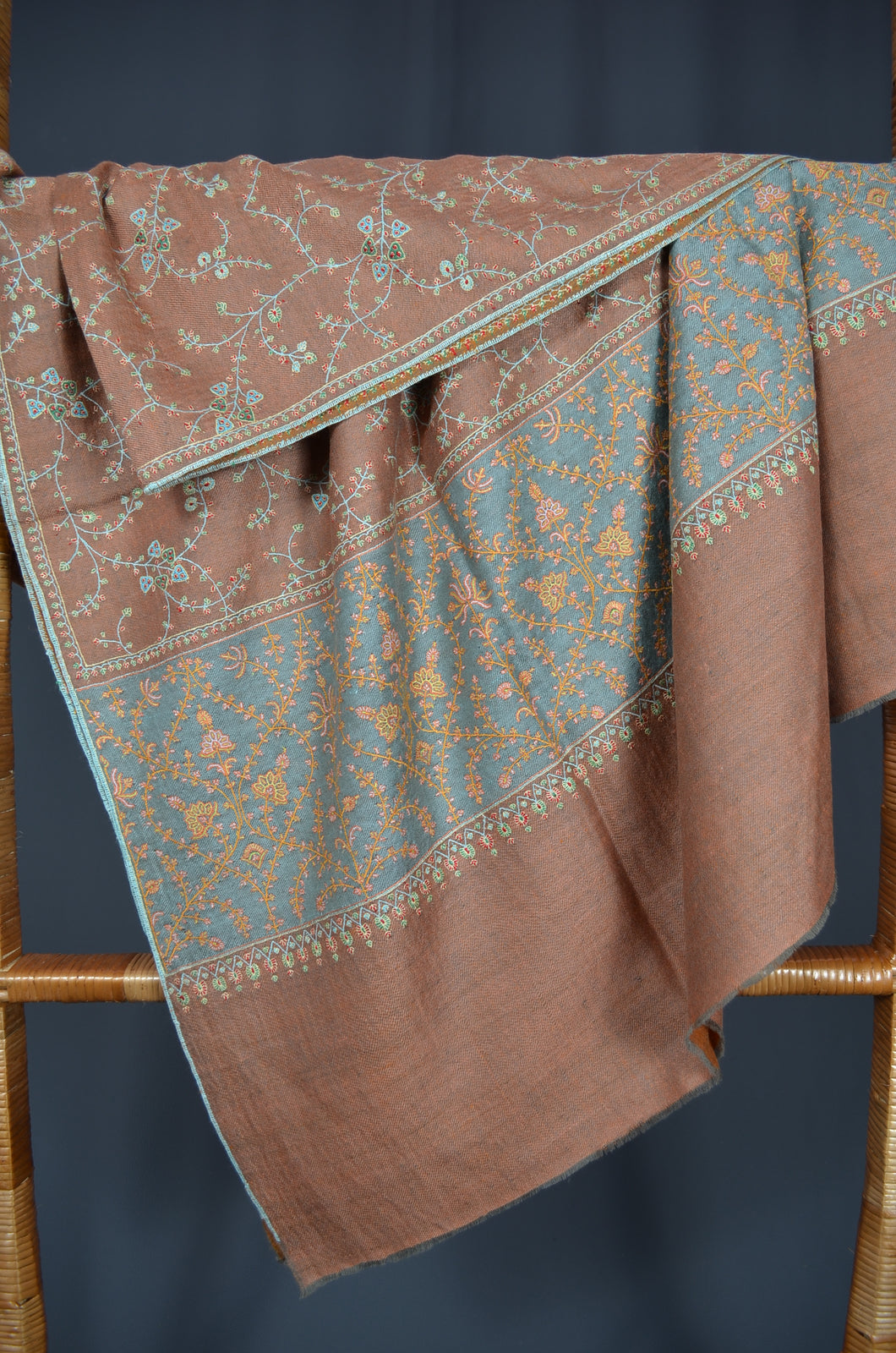 Brown Reversible Jali Embroidery Pashmina Cashmere Shawl