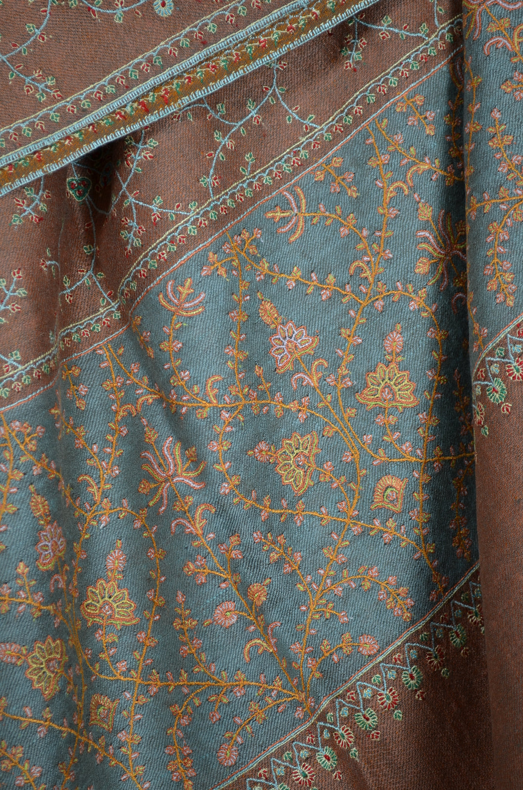 Brown Reversible Jali Embroidery Pashmina Cashmere Shawl
