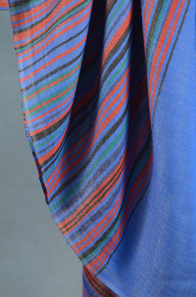 Blue Base Multicolor Stripe Merino Wool Scarf