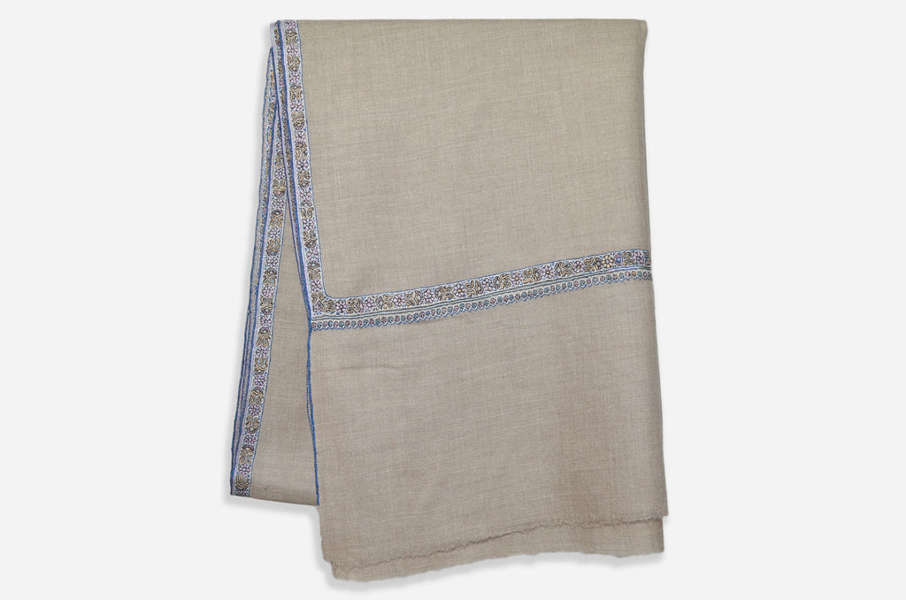 Un-Dyed Cashmere Scarf With Beautiful Border Embroidery