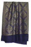 blue jamawar zari print jacquard merino silk scarf
