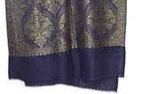 blue jamawar zari print jacquard merino silk scarf