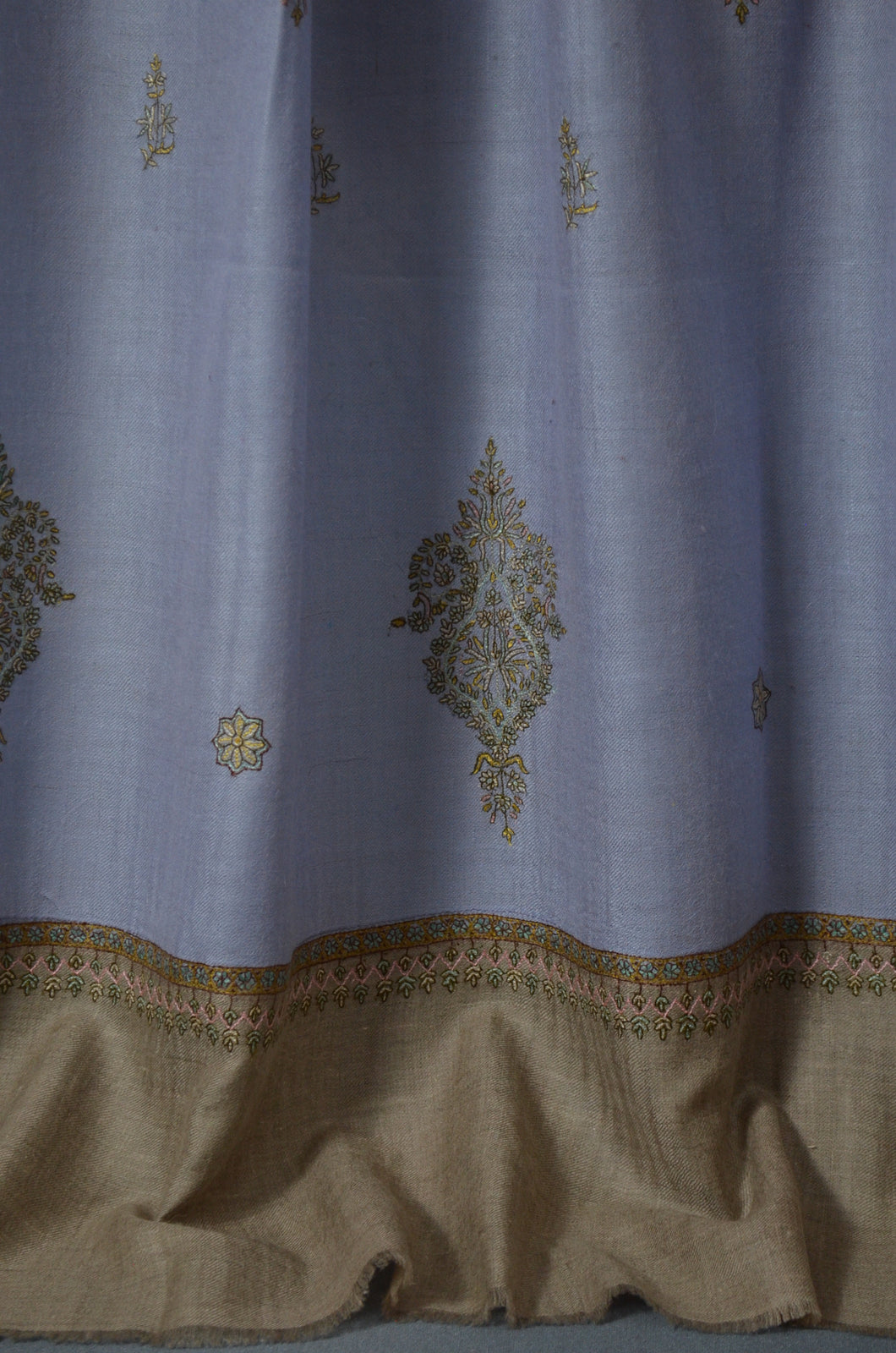 Baby Blue Natural Butti-Dar Motif Embroidery Pashmina Cashmere Shawl