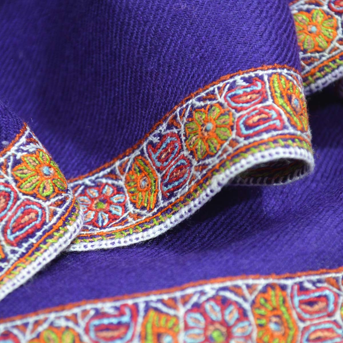 Purple Border Embroidery Cashmere Pashmina Shawl
