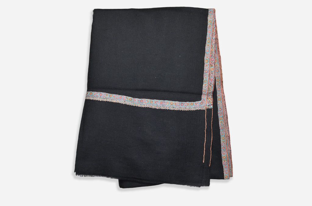 Black Cashmere Scarf With Beautiful Border Embroidery