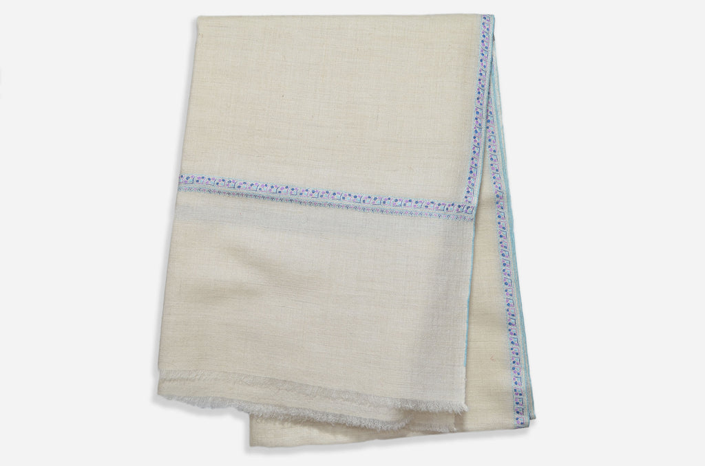 Ivory Cashmere Scarf With Beautiful Border Embroidery