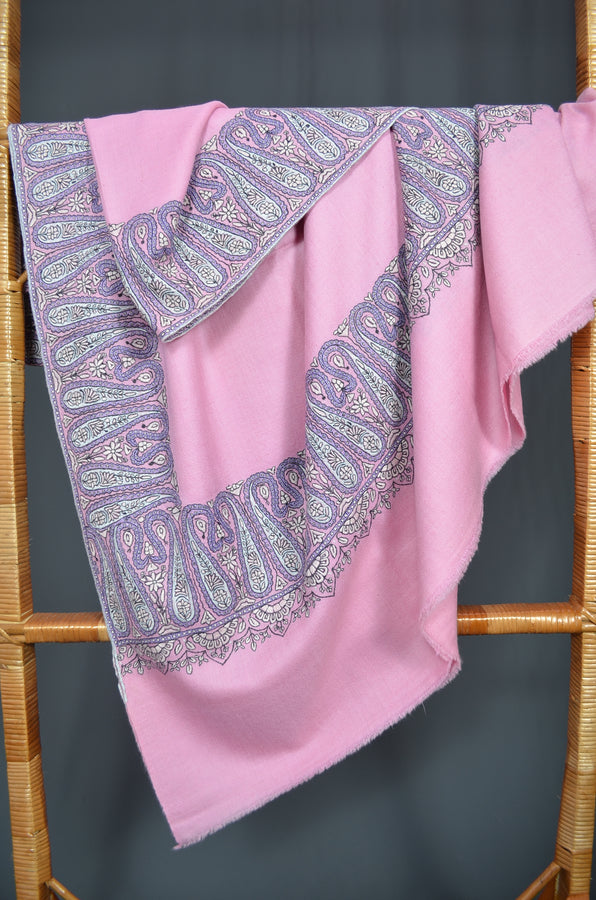Pink Big Border Embroidery Cashmere Pashmina Shawl