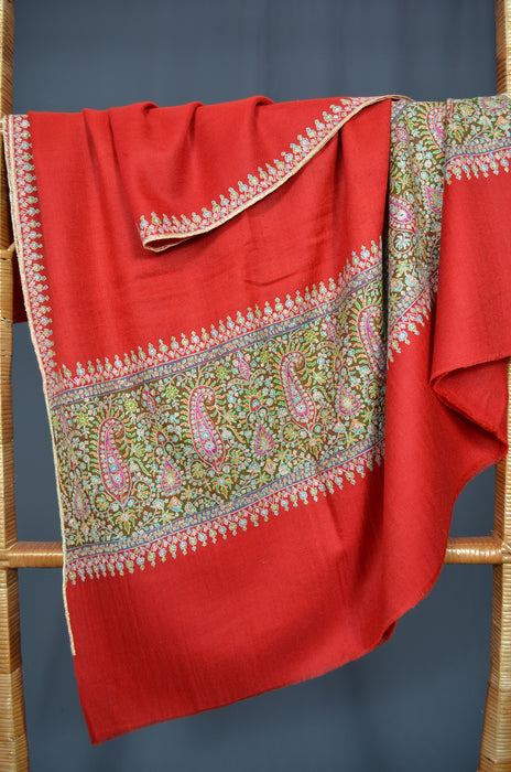 Red Big Border Embroidery Cashmere Pashmina Shawl