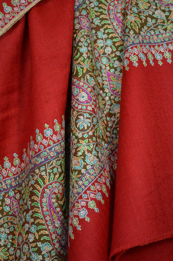 Red Big Border Embroidery Cashmere Pashmina Shawl