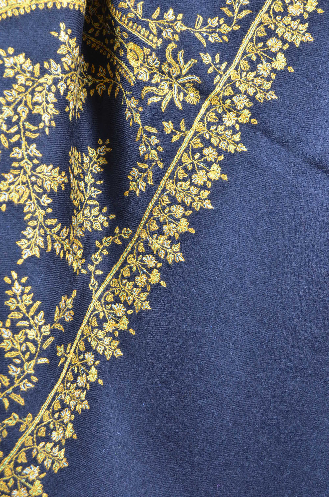 Black Base Golden Embroidery Cashmere Pashmina Scarf