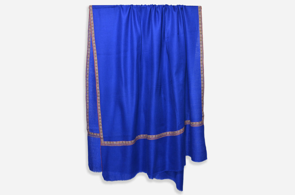Blue Cashmere Pashmina Shawl with Beautifully  Crafted Border