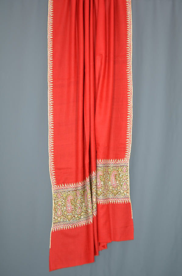 Red Big Border Embroidery Cashmere Pashmina Shawl