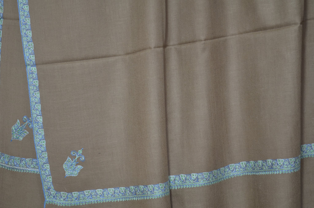 Un-dyed Natural Brown Pashmina Shawl with Beautifully  Crafted Border