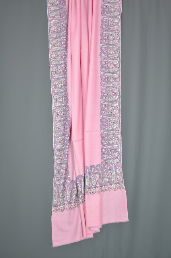 Pink Big Border Embroidery Cashmere Pashmina Shawl