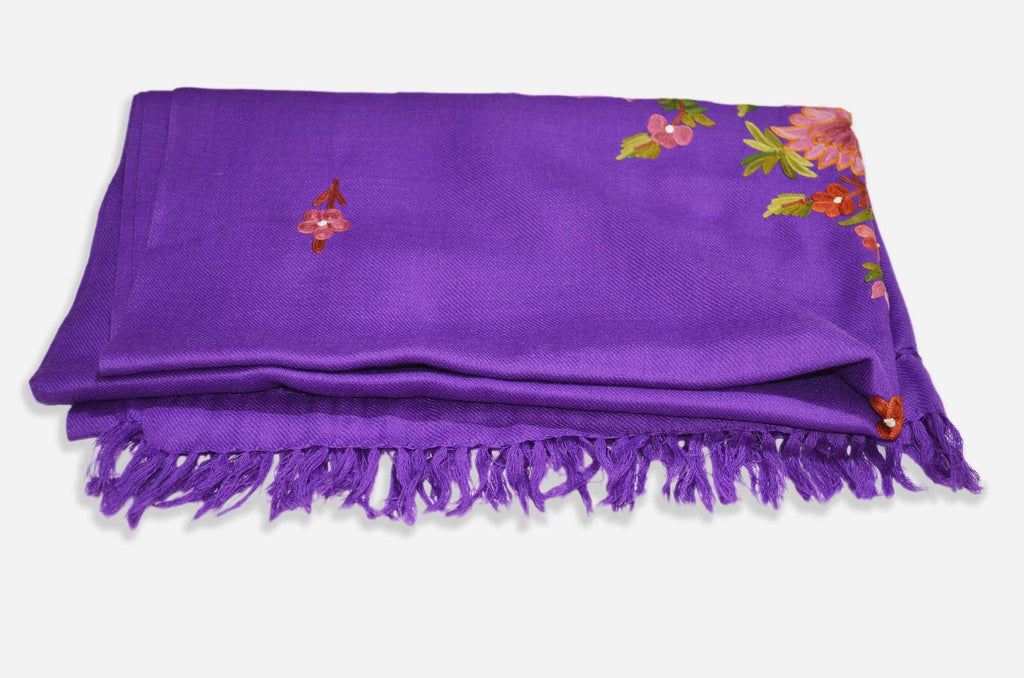 Purple Merino Wool Aari Work Scarf