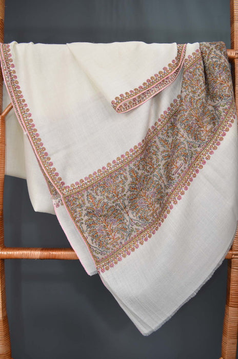 Ivory Big Border embroidery cashmere pashmina shawl