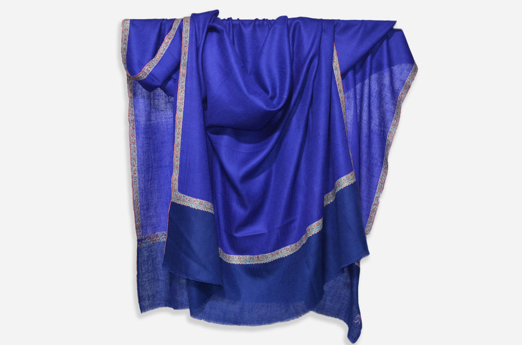 Blue And Royal Blue Cashmere Pashmina Shawl with Beautifully  Crafted Border