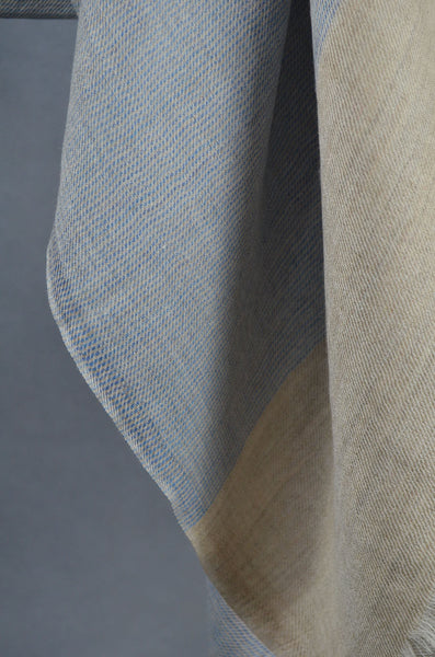 Blue Base with Natural Border Merino Silk Scarf