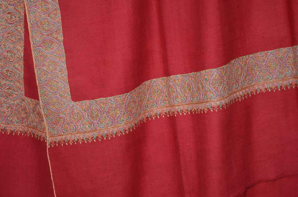 Red Pashmina Shawl with Beautifully Crafted Border