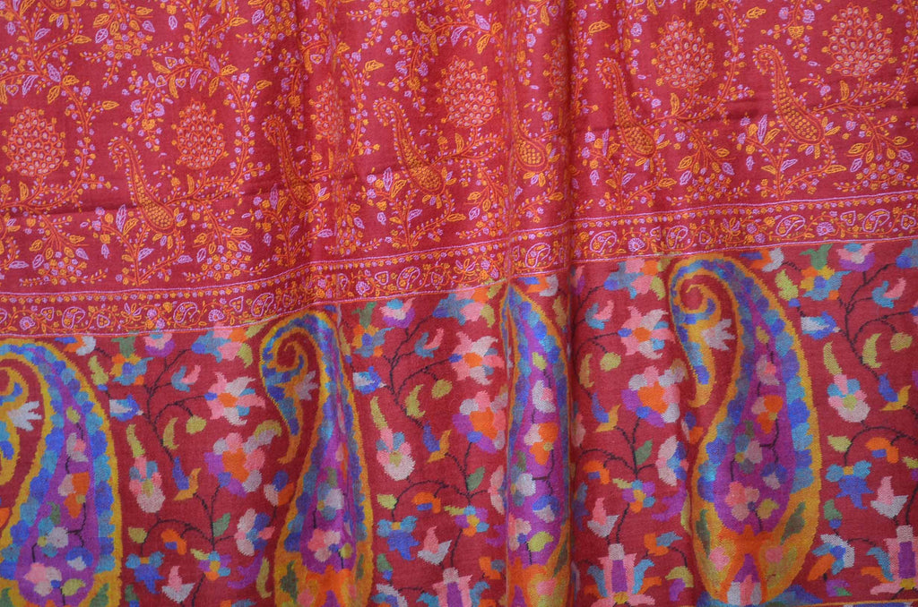 Red Kani Pashmina Jamwar Shawl with Sozni Embroidery