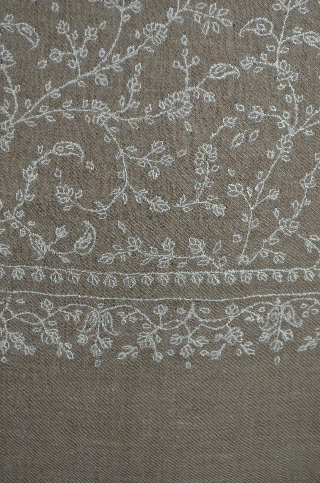 Natural Base White Embroidery Cashmere Pashmina Scarf