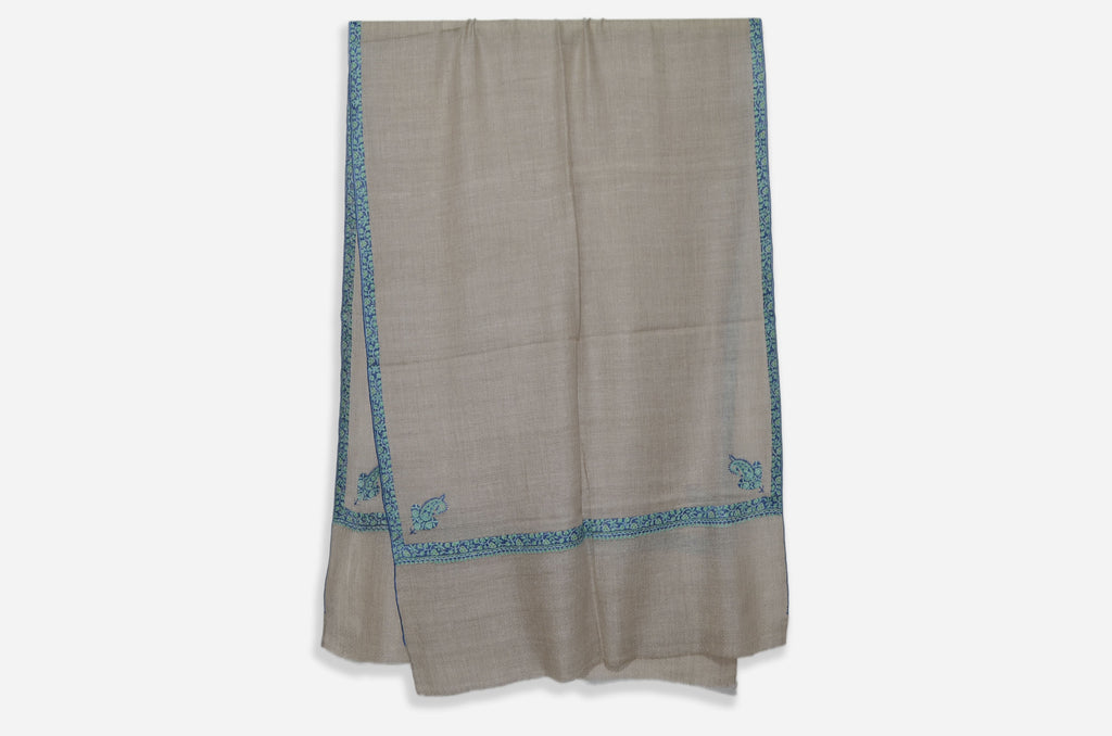 Un-Dyed Natural Pashmina Stole With Beautifully Crafted Border