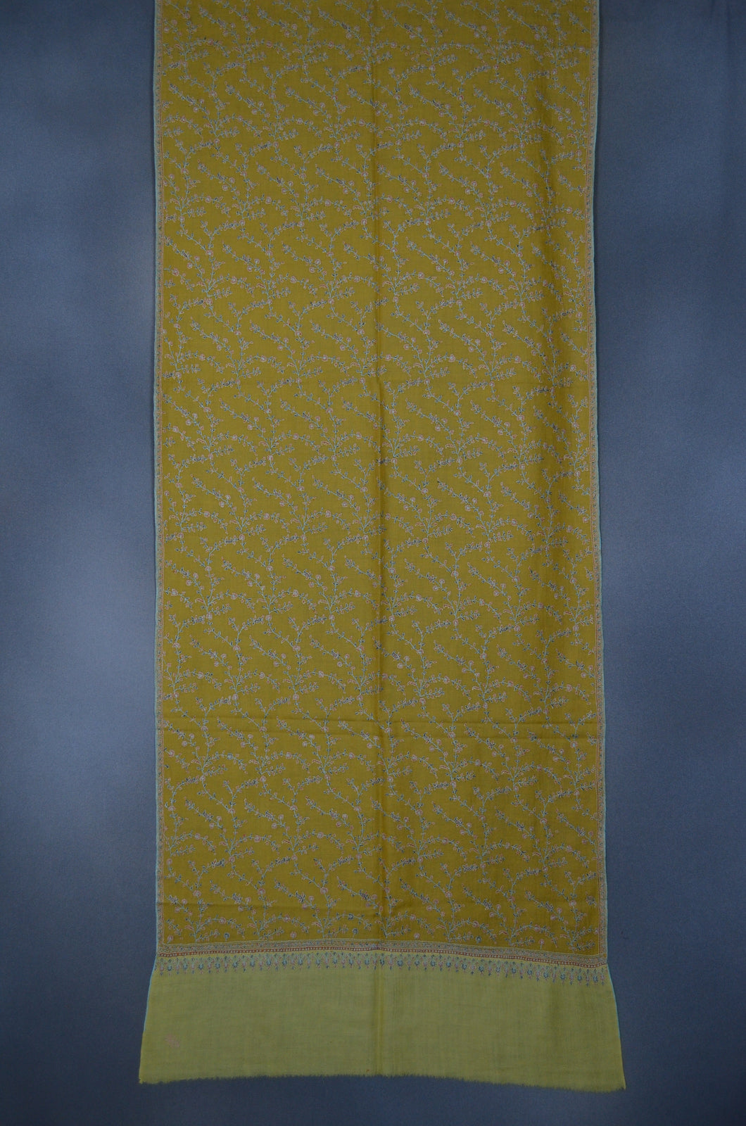 Mustard & Yellow Jali Embroidery Cashmere Pashmina Scarf
