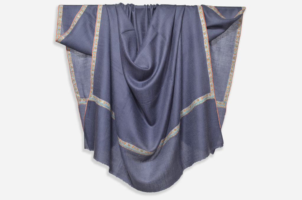 Slate Grey Cashmere Pashmina Shawl with Beautifully  Crafted Border