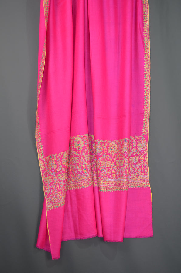 Pink Border Embroidery Cashmere Pashmina Shawl