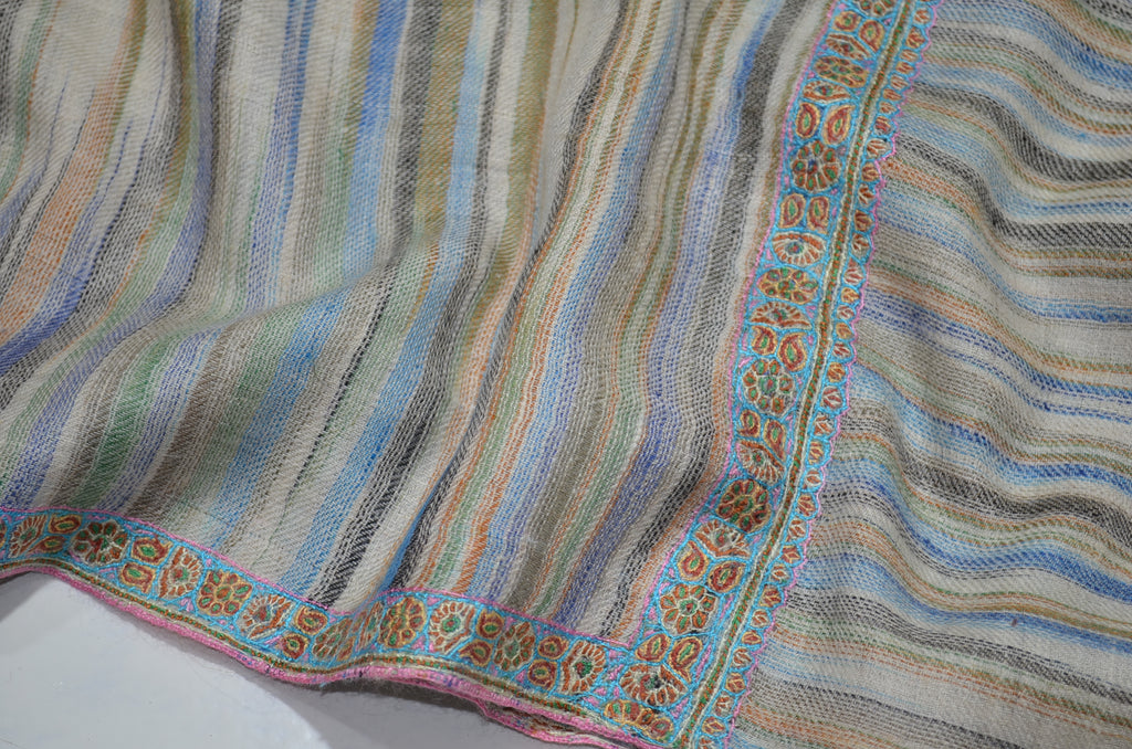 Multi Colored Designer Cashmere Pashmina Shawl with Beautifully  Crafted Border