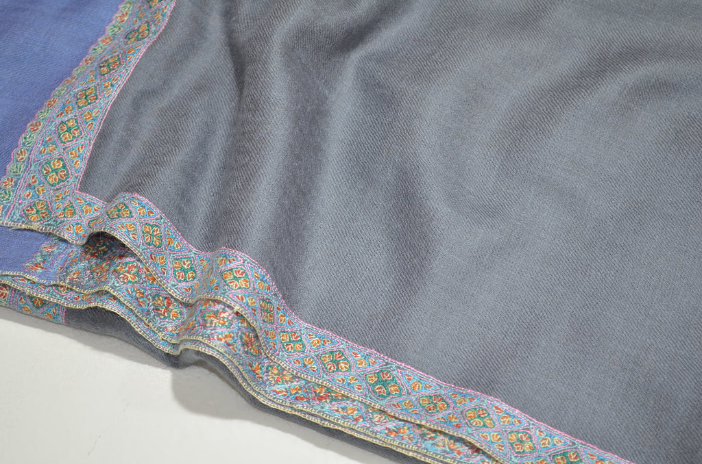 Grey And Blue Cashmere Pashmina Shawl with Beautifully  Crafted Border
