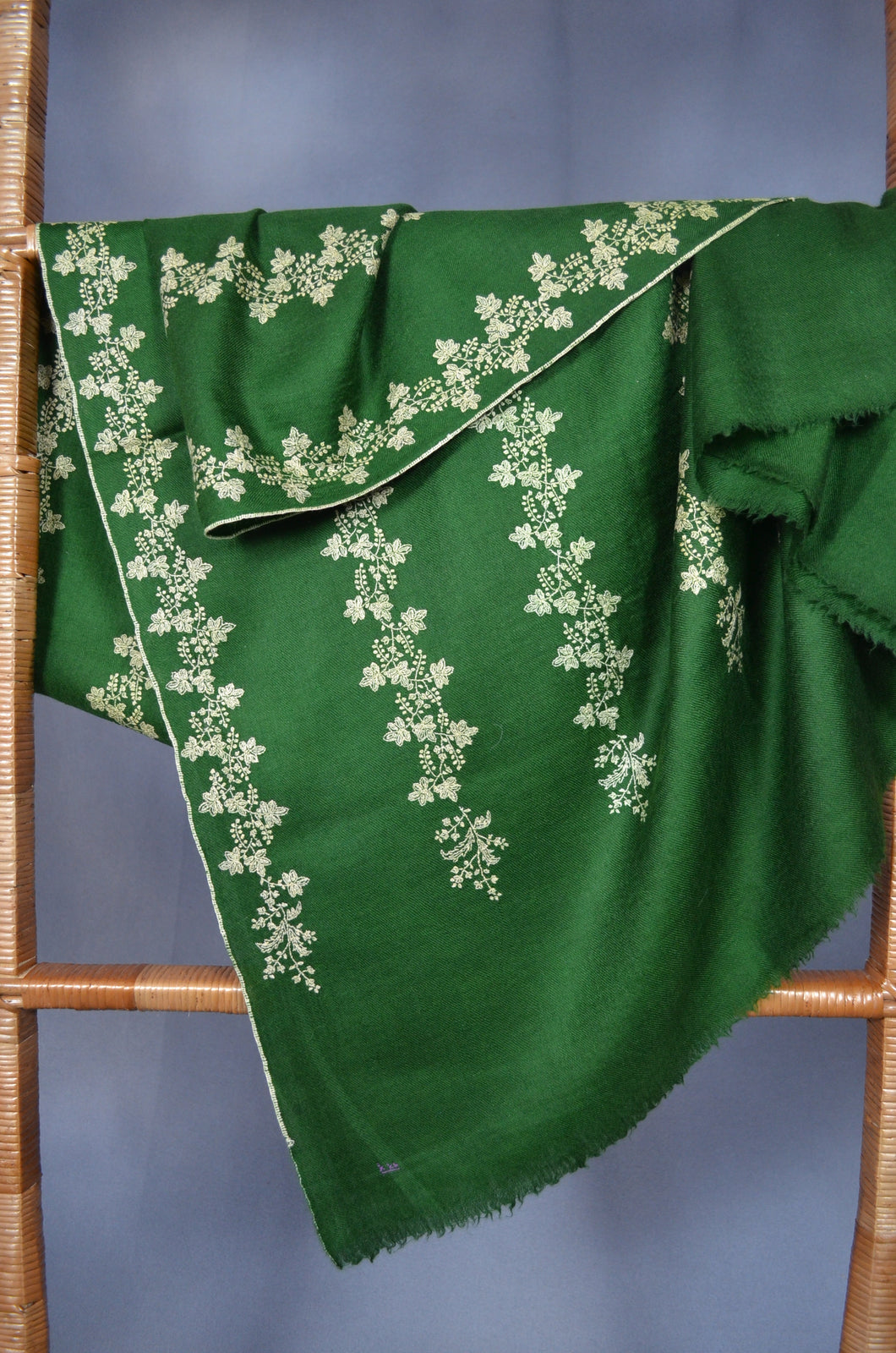 Emerald Green Jali Embroidery Pashmina Cashmere Shawl