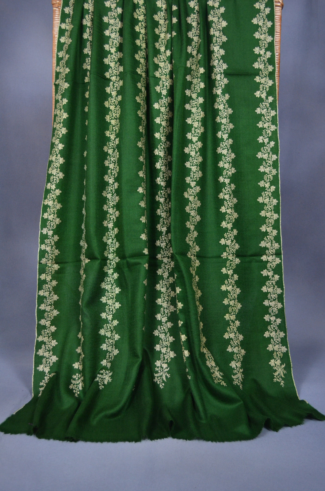 Emerald Green Jali Embroidery Pashmina Cashmere Shawl