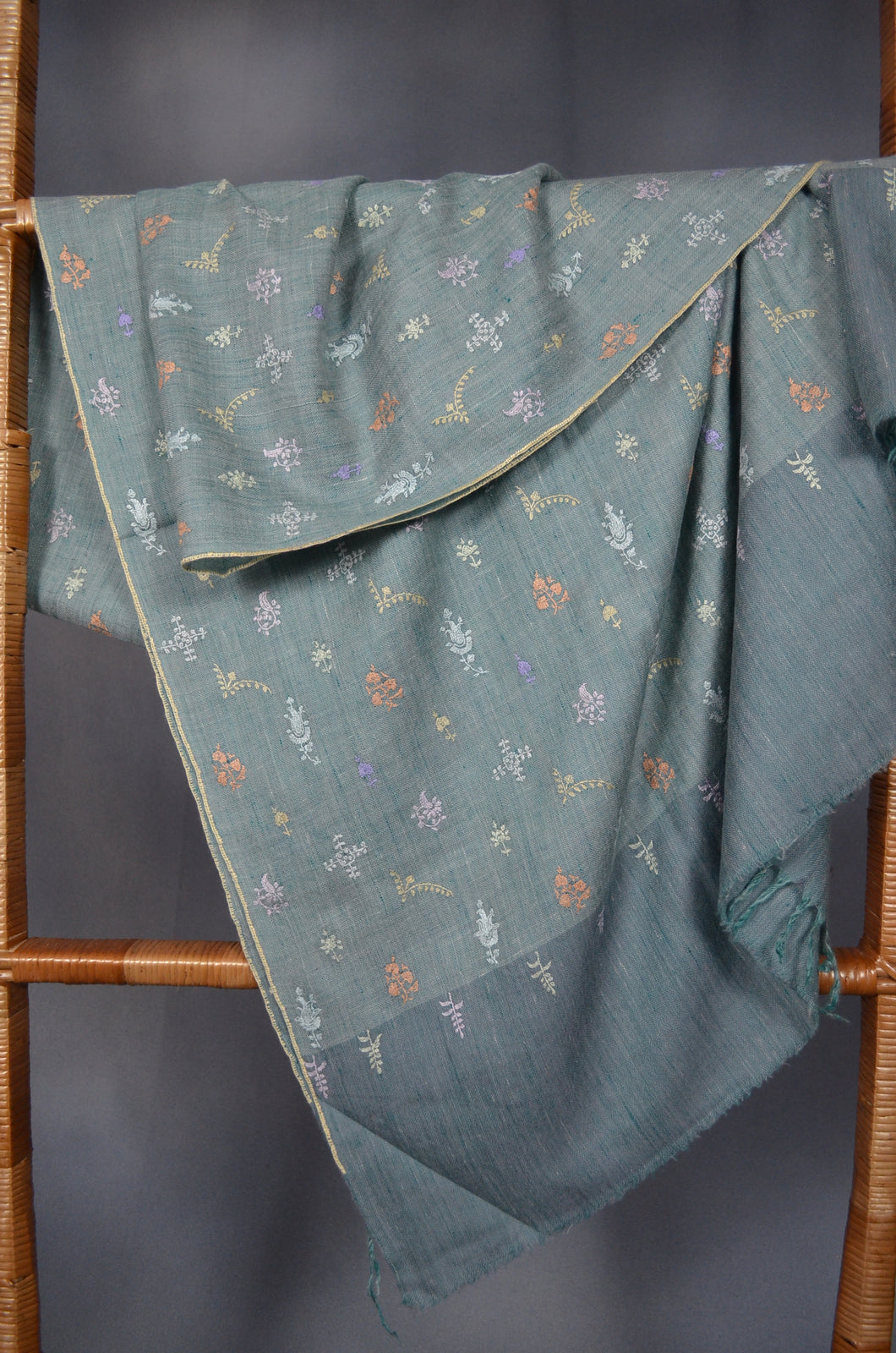 Yarn Dyed Blue Jali Embroidery Pashmina Cashmere Shawl