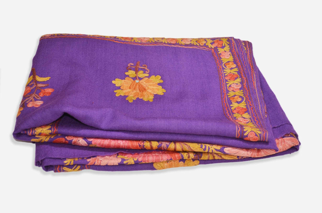 Purple Merino Wool Aari Work Shawl