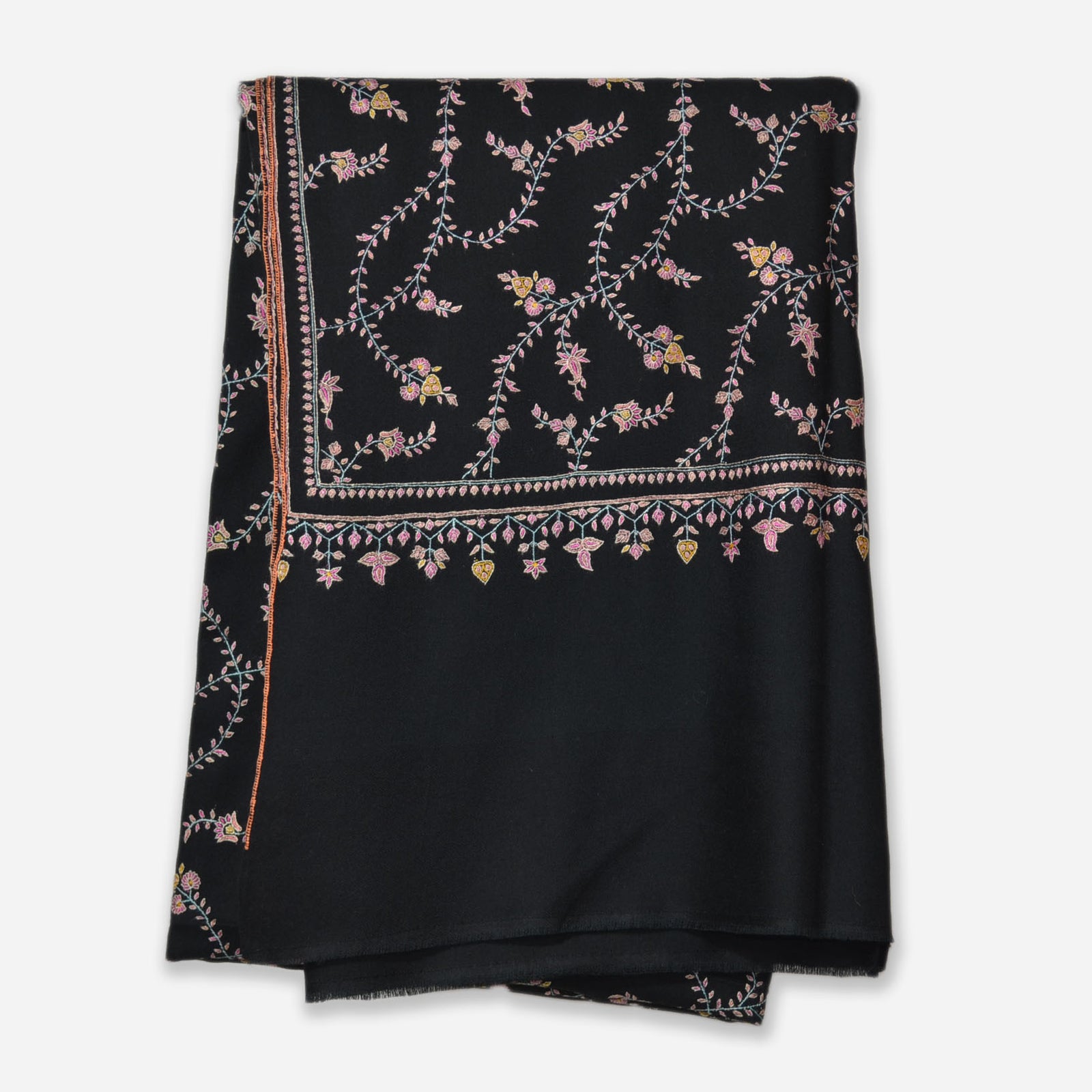 Black Jali Embroidery Cashmere Travel Wrap