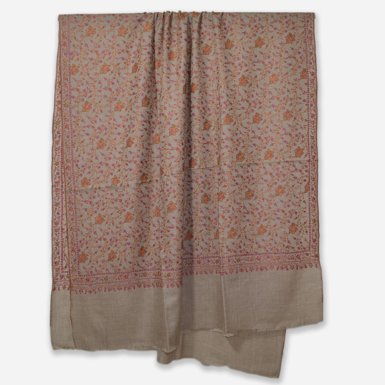 Un Dyed Taupe Jali Embroidery Cashmere Travel Wrap