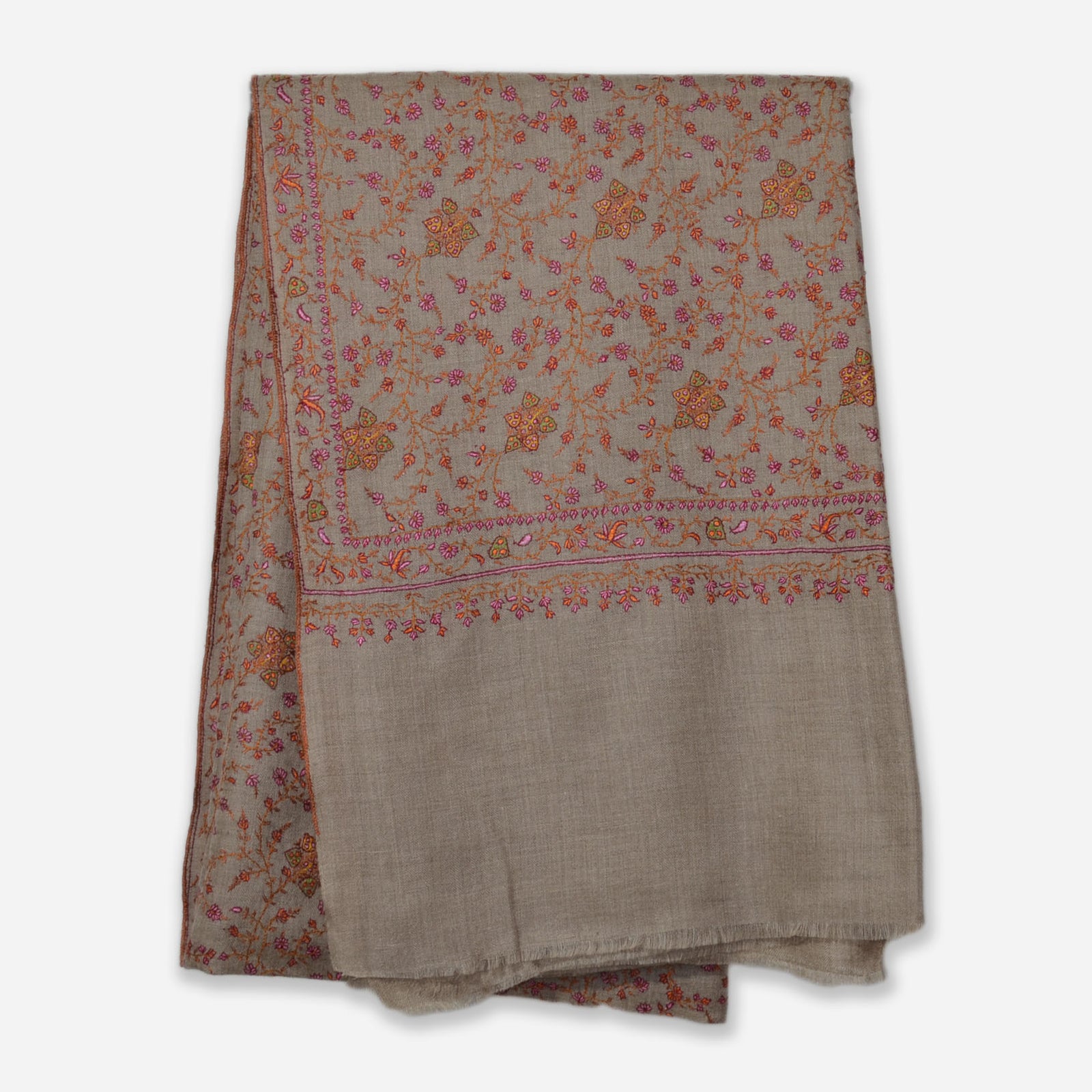 Un Dyed Taupe Jali Embroidery Cashmere Travel Wrap