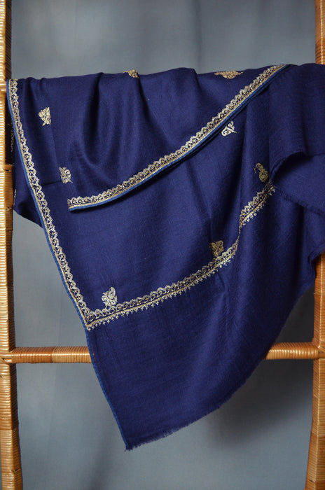 Navy Blue Tilla Embroidery Pashmina Shawl