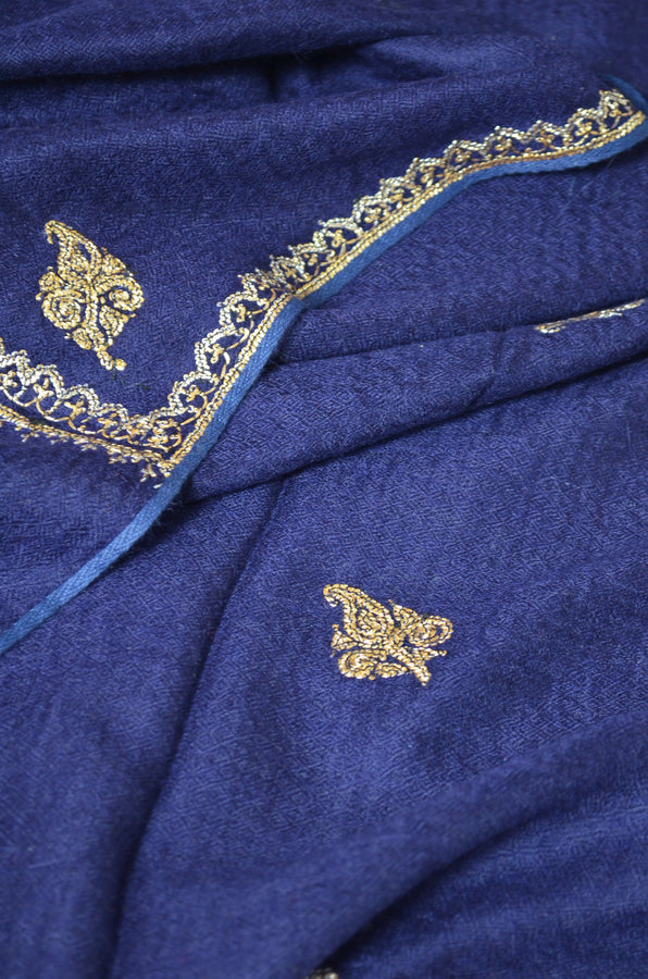 Navy Blue Tilla Embroidery Pashmina Shawl