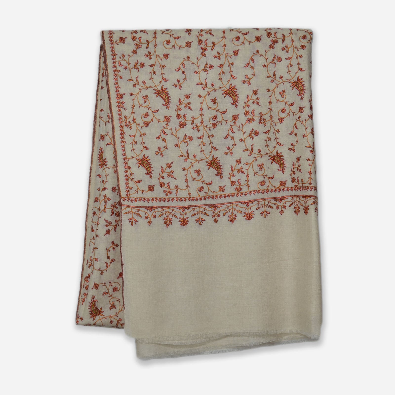 Ivory Jali Embroidery Cashmere Travel Wrap