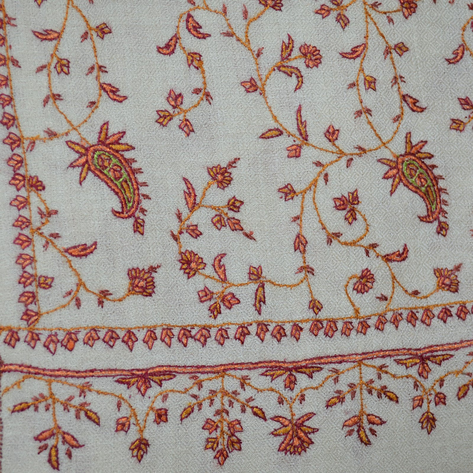 White Jali Embroidery Pashmina Cashmere Shawl