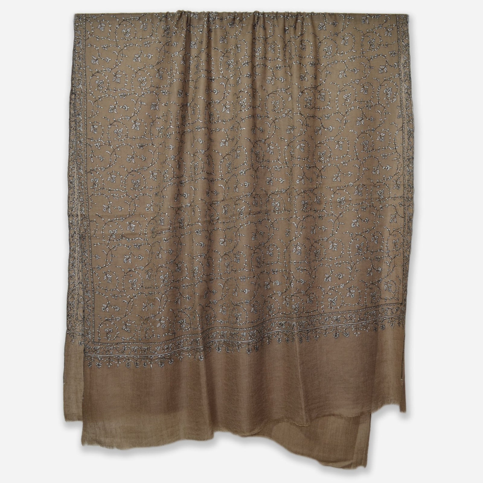 Taupe Jali Embroidery Cashmere Travel Wrap
