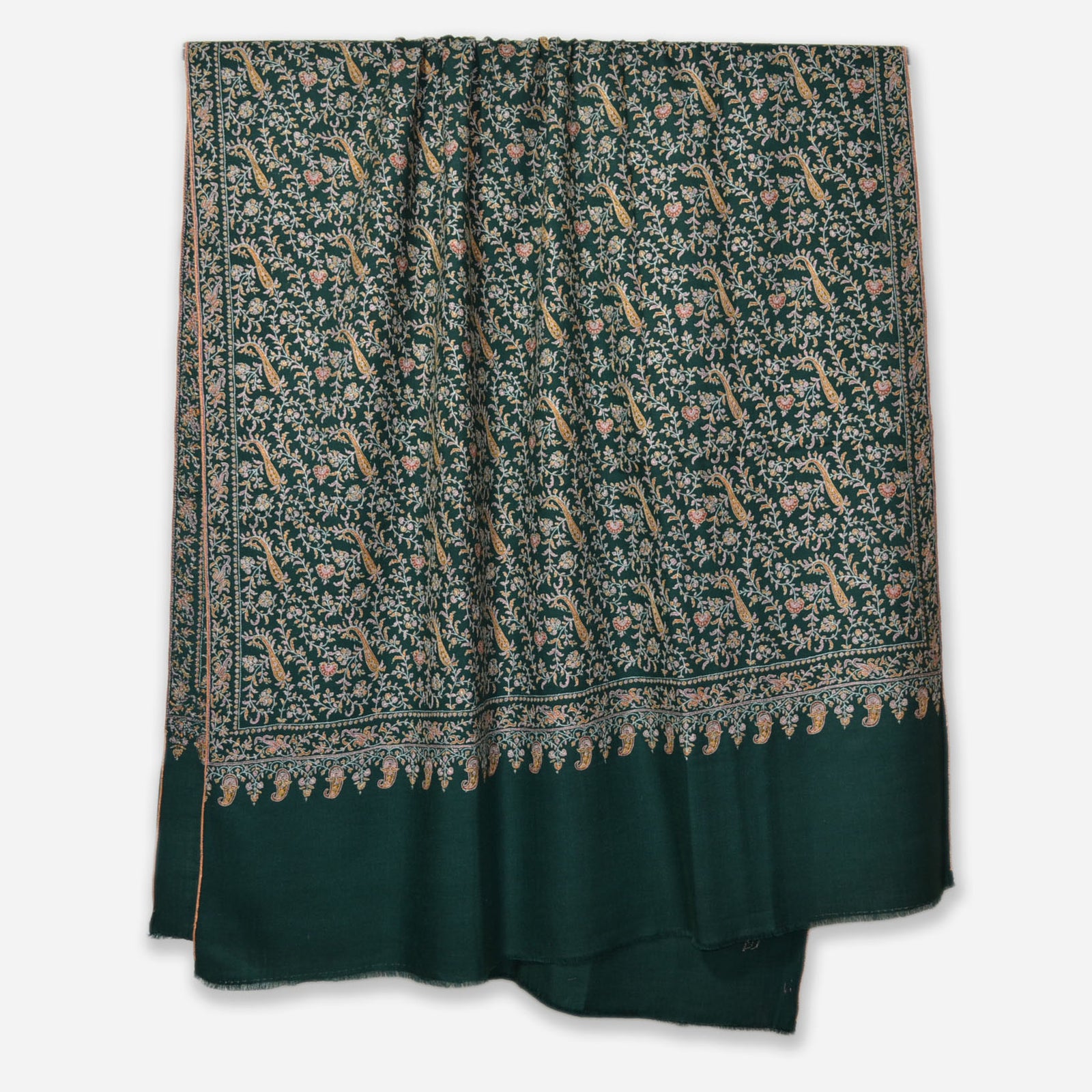 Green Jali Embroidery Cashmere Travel Wrap