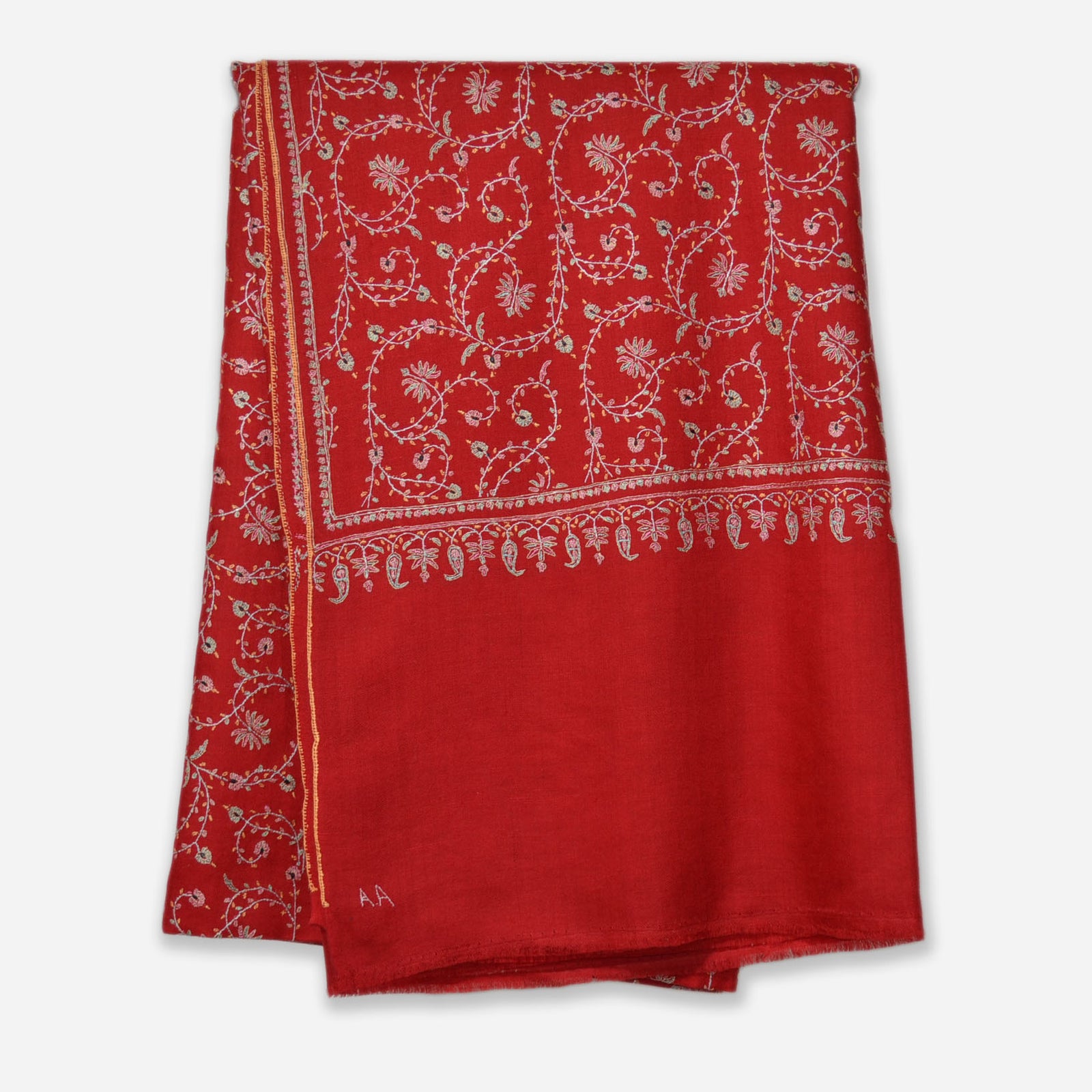 Red Jali Embroidery Cashmere Travel Wrap